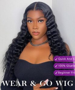 Loose Deep Wave Wear And Go Human Hair Wig Pre Cut Lace Glueless Wig Pre Plucked HD Transparent 5x5 Lace Closure Wigs